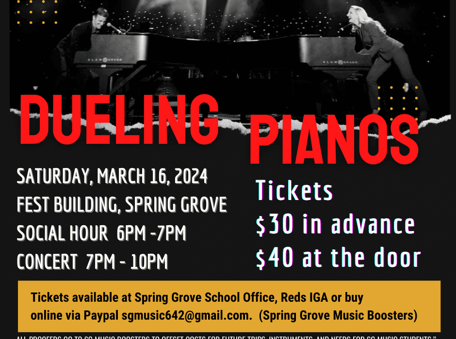 Post Photo for Spring Grove Music Boosters hosting Dueling Pianos